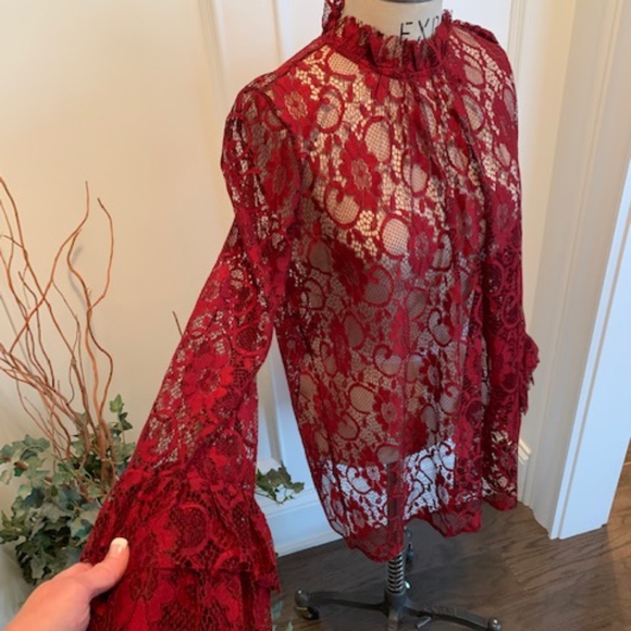 INA Women's Lace Tunic with Ruffle Sleeves - Picture 2 of 8